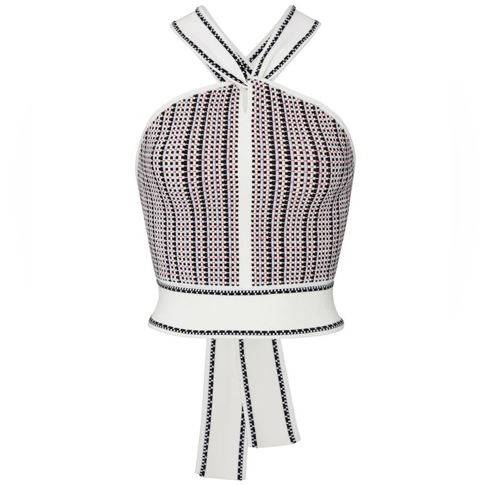Club Monaco Raeni Knit Open Back Tie Top, Size Large, Cropped Halter Summer